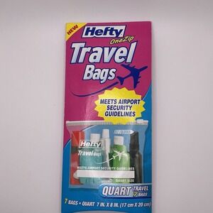 Vintage Hefty Travel Bags Plastic Reclosable One Zip Bags ~ Quart.  7 Bags